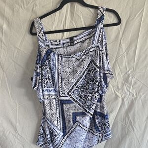 INC International Concepts Navy and White Patchwork Blouse